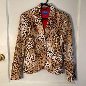 Escada Red Trimmed Leopard Print Blazer US 4